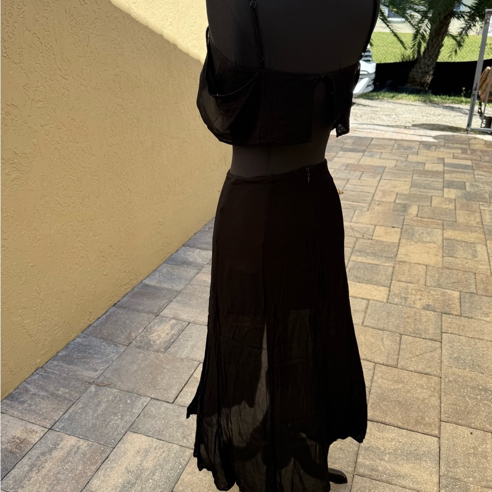 REFORMATION Black Gauzy Two-Piece Crop Top + Skirt Set Sz 2 $298 - Picture 10 of 12